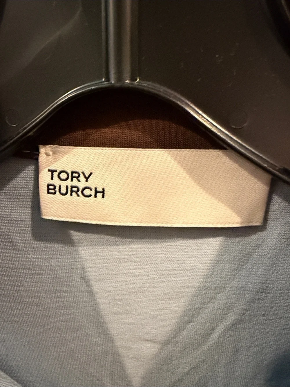 Tory Burch Light Blue Polo with Brown Contrast Collar